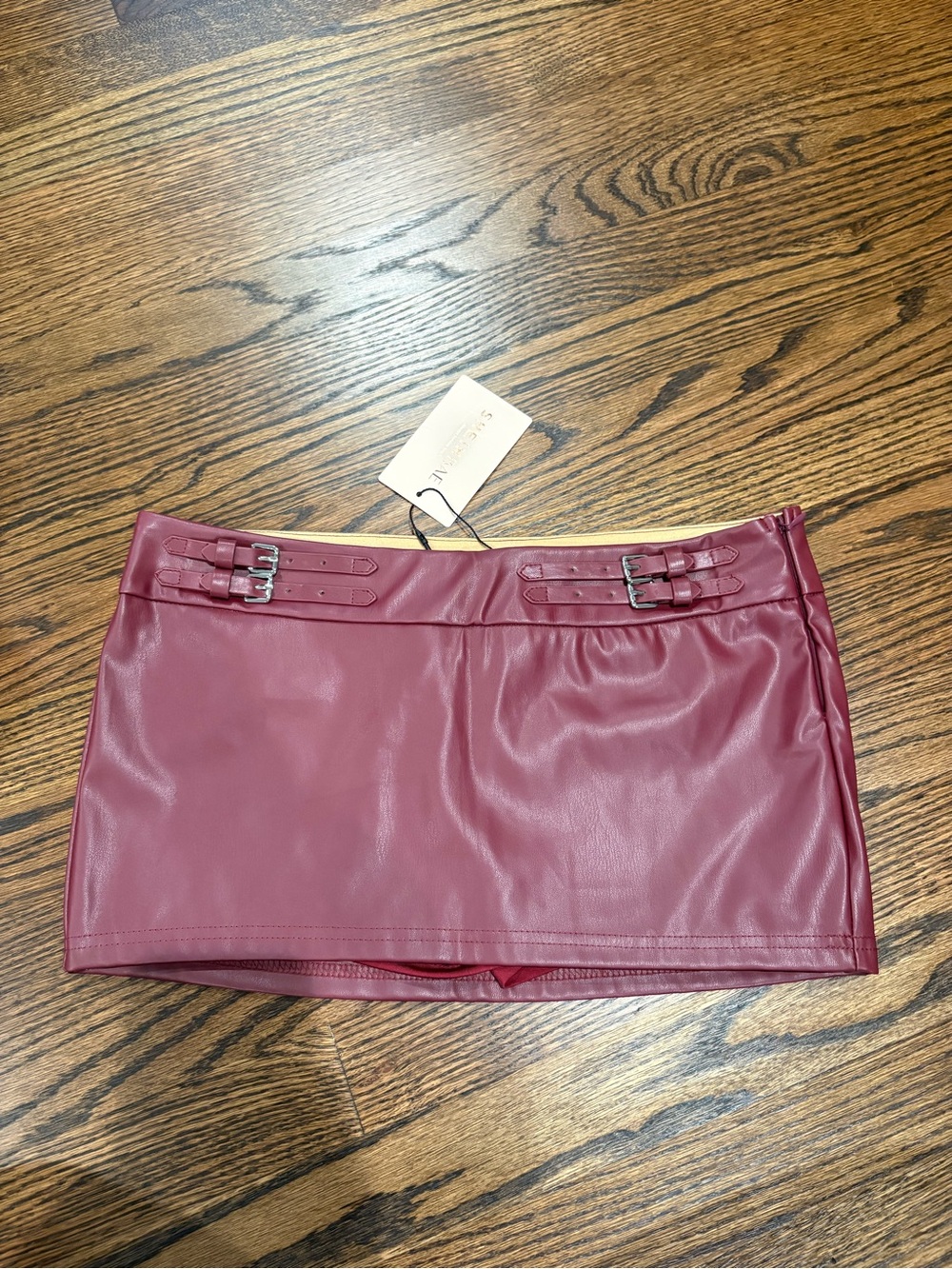 Red leather skirt